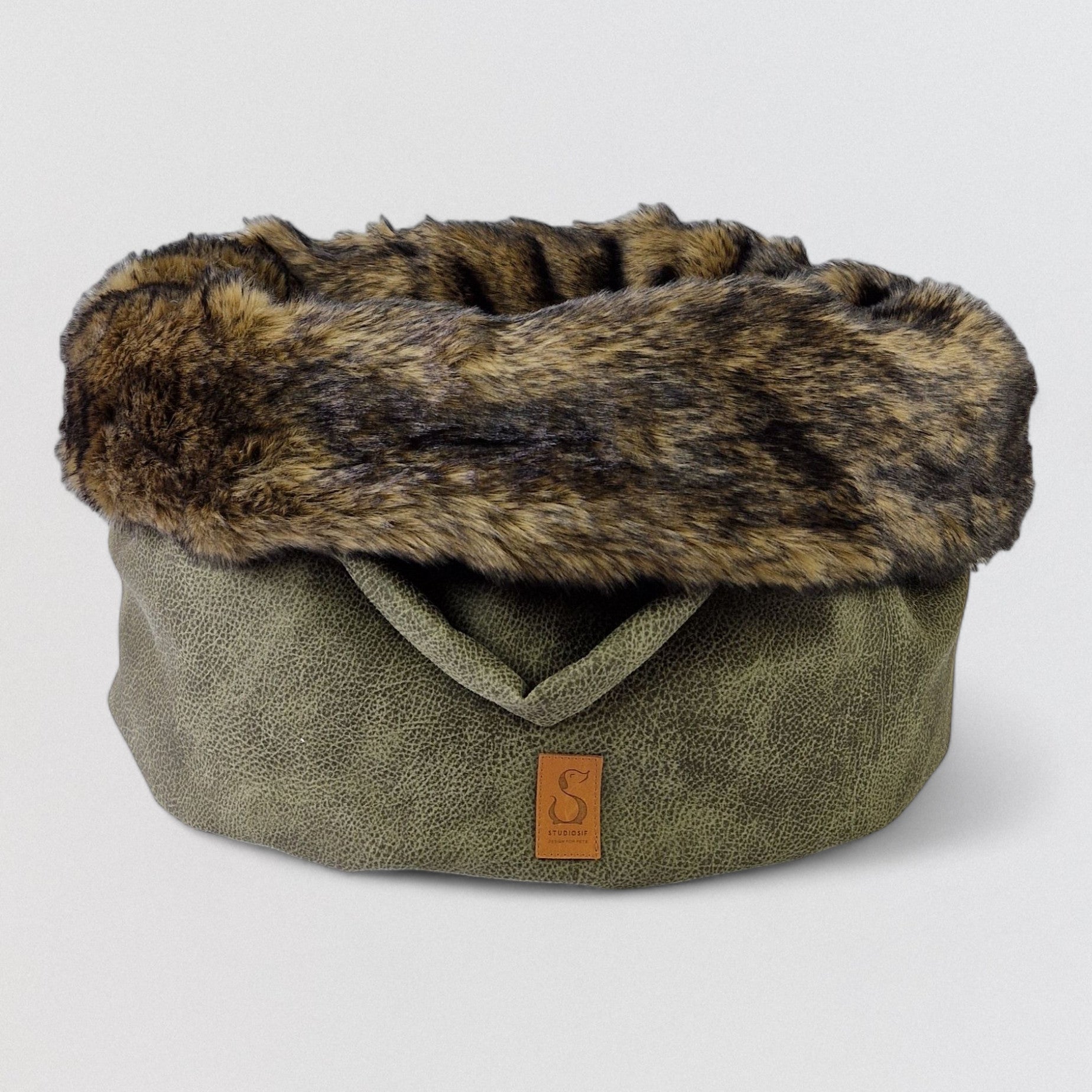 Licht gewicht exclusive ronde hondenmand van meubelstof en faux fur