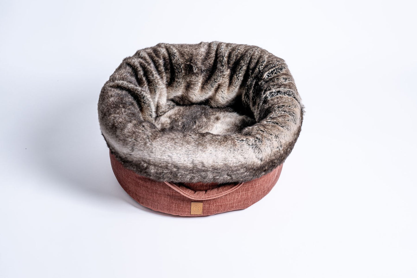 Licht gewicht exclusive ronde hondenmand van meubelstof en faux fur